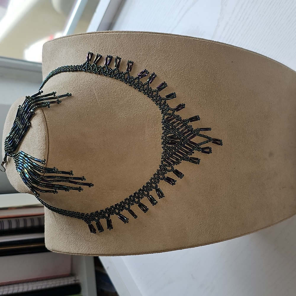 Irridiscent Metallic Seed Bead Choker Necklace And Earrings Handmade